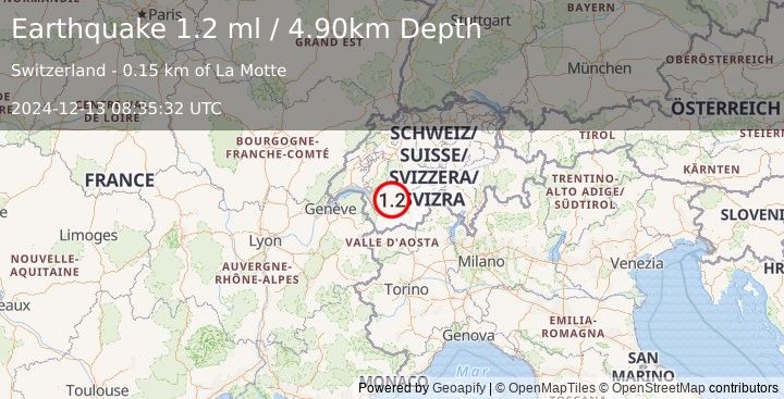 Earthquake SWITZERLAND (1.2 ml) (2024-12-13 08:35:32 UTC)