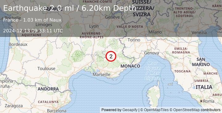 Earthquake FRANCE (2.0 ml) (2024-12-13 09:33:11 UTC)