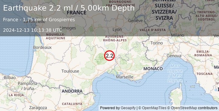 Earthquake FRANCE (2.2 ml) (2024-12-13 10:13:38 UTC)