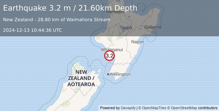 Earthquake COOK STRAIT, NEW ZEALAND (3.2 m) (2024-12-13 10:44:36 UTC)