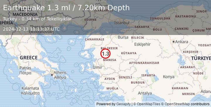 Earthquake WESTERN TURKEY (1.3 ml) (2024-12-13 11:13:37 UTC)