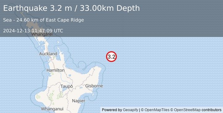 Earthquake OFF E. COAST OF N. ISLAND, N.Z. (3.2 m) (2024-12-13 11:47:09 UTC)