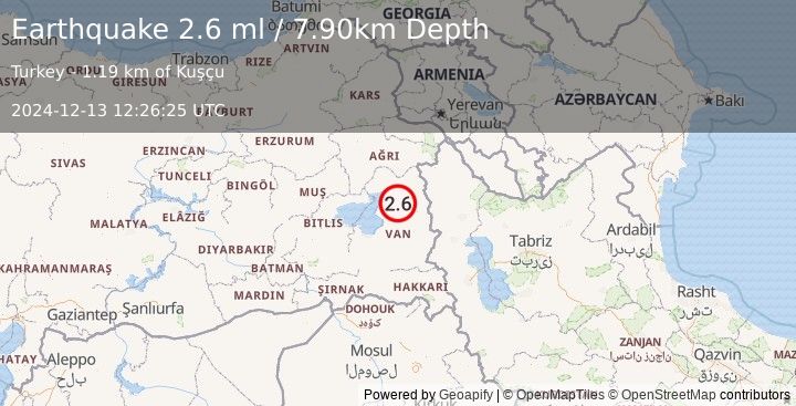 Earthquake EASTERN TURKEY (2.6 ml) (2024-12-13 12:26:25 UTC)