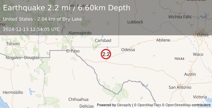 Earthquake WESTERN TEXAS (2.2 ml) (2024-12-13 12:54:05 UTC)