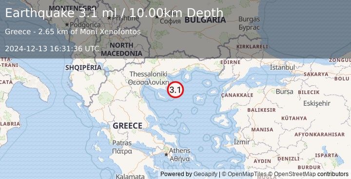 Earthquake AEGEAN SEA (3.1 ml) (2024-12-13 16:31:36 UTC)