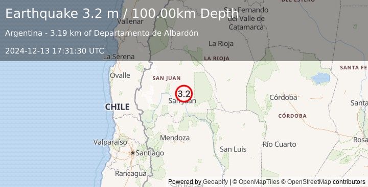 Earthquake SAN JUAN, ARGENTINA (3.2 m) (2024-12-13 17:31:30 UTC)