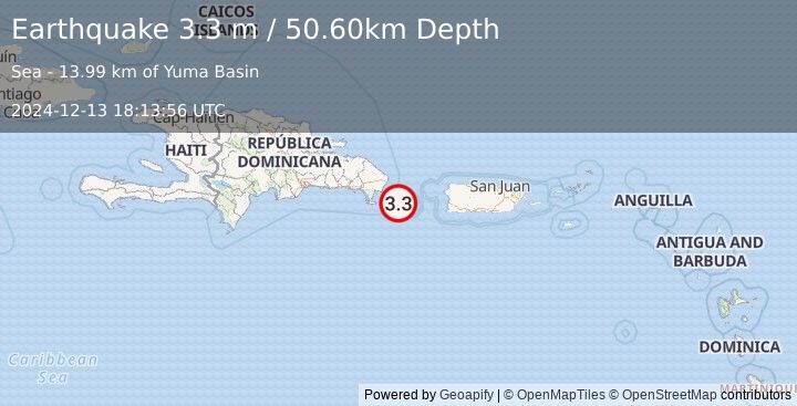 Earthquake MONA PASSAGE, DOMINICAN REPUBLIC (3.3 m) (2024-12-13 18:13:56 UTC)