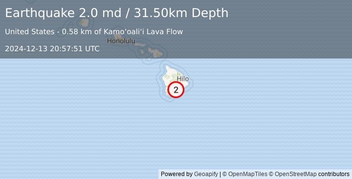 Earthquake ISLAND OF HAWAII, HAWAII (2.0 md) (2024-12-13 20:57:51 UTC)