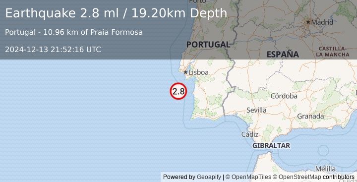 Earthquake PORTUGAL (2.8 ml) (2024-12-13 21:52:16 UTC)