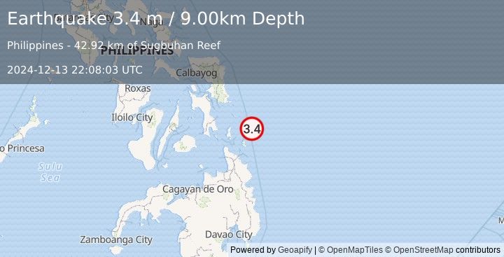 Earthquake PHILIPPINE ISLANDS REGION (3.4 m) (2024-12-13 22:08:03 UTC)