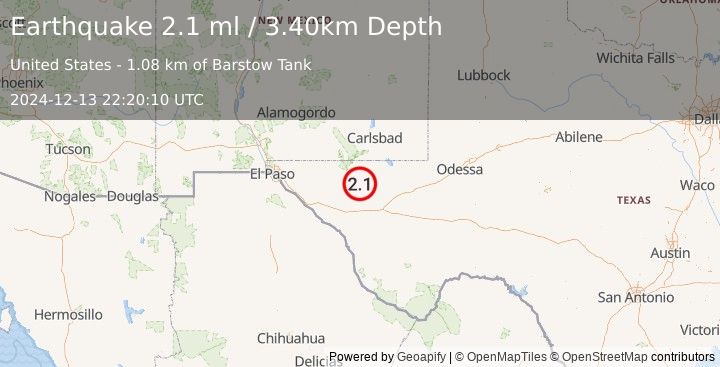 Earthquake WESTERN TEXAS (2.1 ml) (2024-12-13 22:20:10 UTC)