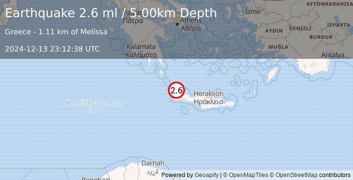 Earthquake CRETE, GREECE (2.6 ml) (2024-12-13 23:12:38 UTC)