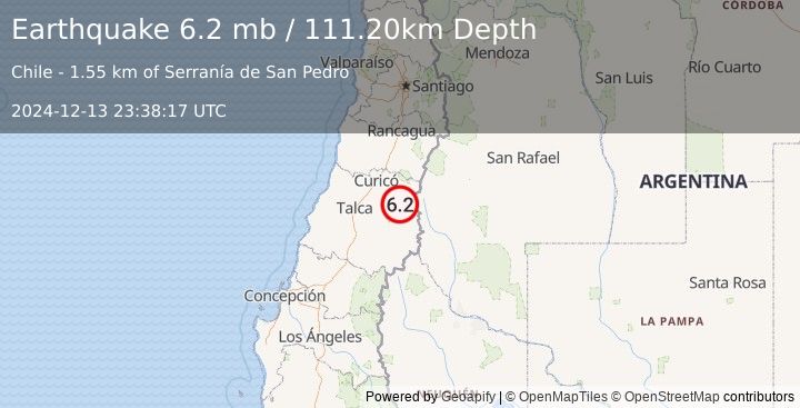 Earthquake MAULE, CHILE (6.4 mw) (2024-12-13 23:38:18 UTC)