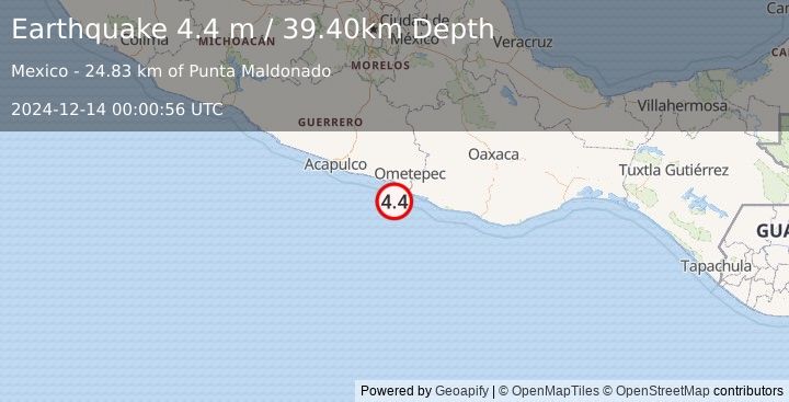 Earthquake OFFSHORE GUERRERO, MEXICO (4.4 m) (2024-12-14 00:00:56 UTC)