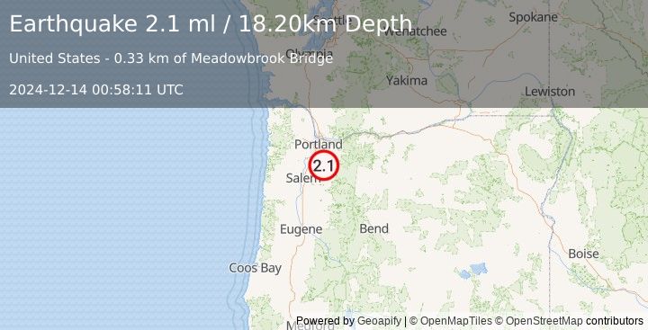 Earthquake OREGON (2.1 ml) (2024-12-14 00:58:11 UTC)