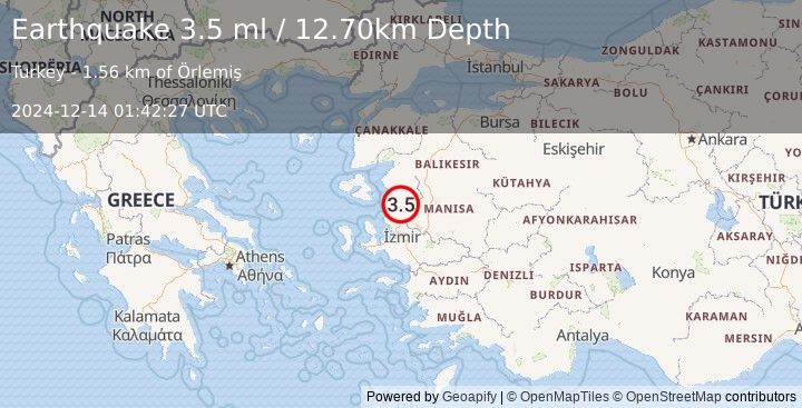 Earthquake WESTERN TURKEY (3.5 ml) (2024-12-14 01:42:27 UTC)