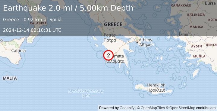 Earthquake SOUTHERN GREECE (2.0 ml) (2024-12-14 02:10:31 UTC)