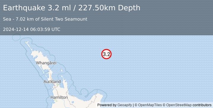 Earthquake OFF E. COAST OF N. ISLAND, N.Z. (3.2 ml) (2024-12-14 06:03:59 UTC)