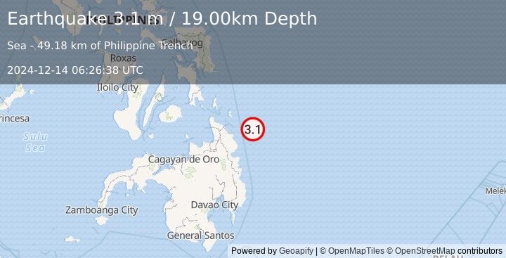 Earthquake MINDANAO, PHILIPPINES (3.1 m) (2024-12-14 06:26:38 UTC)