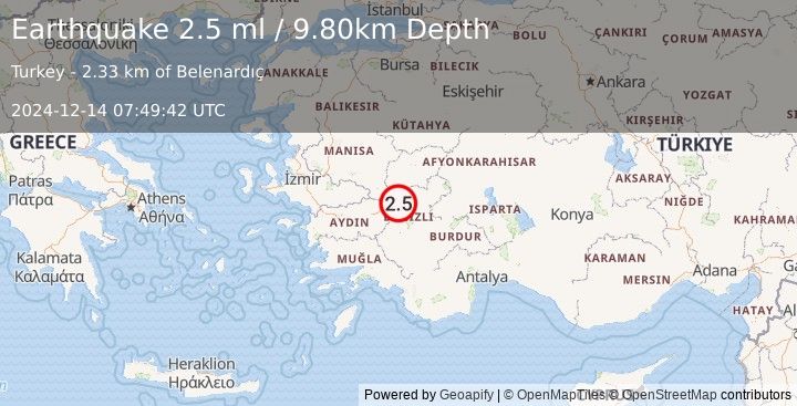 Earthquake WESTERN TURKEY (2.4 ml) (2024-12-14 07:49:43 UTC)