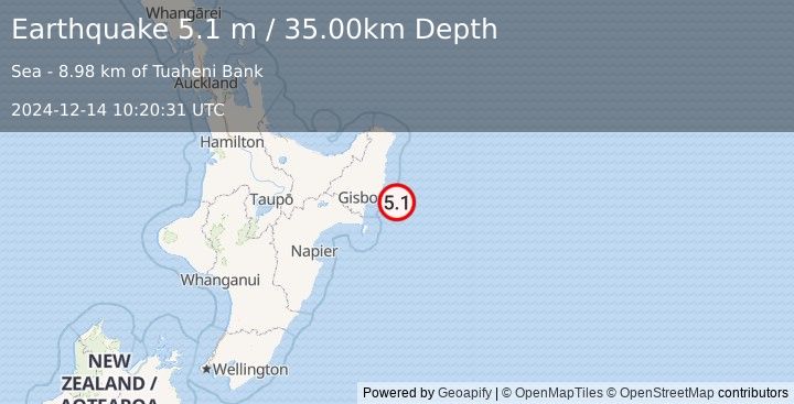 Earthquake OFF E. COAST OF N. ISLAND, N.Z. (5.2 mw) (2024-12-14 10:20:23 UTC)