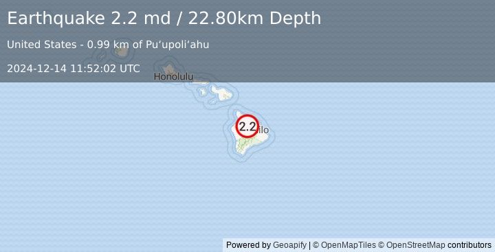 Earthquake ISLAND OF HAWAII, HAWAII (2.2 md) (2024-12-14 11:52:02 UTC)