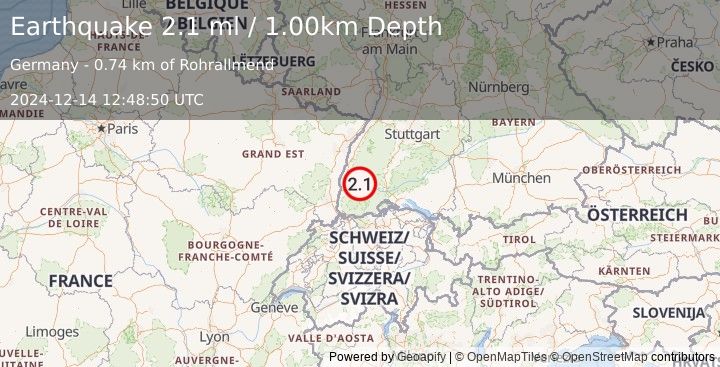 Earthquake FRANCE-GERMANY BORDER REGION (2.1 ml) (2024-12-14 12:48:50 UTC)