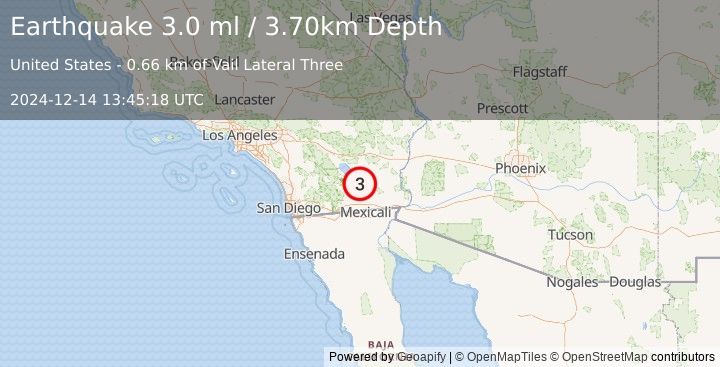 Earthquake SOUTHERN CALIFORNIA (3.0 ml) (2024-12-14 13:45:18 UTC)