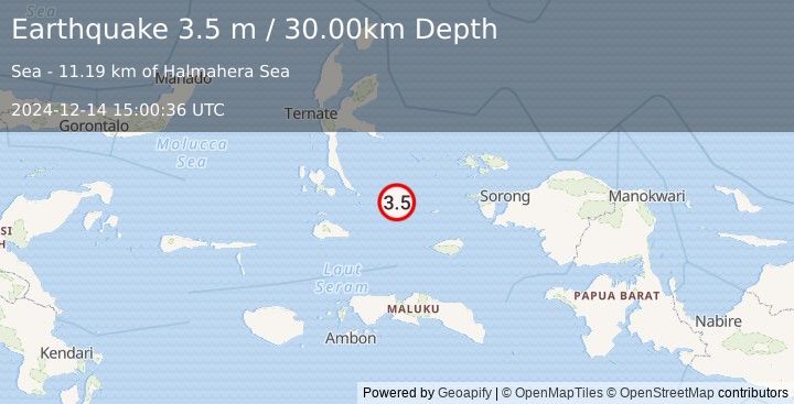 Earthquake HALMAHERA, INDONESIA (3.5 m) (2024-12-14 15:00:36 UTC)