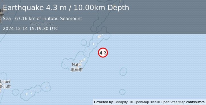 Earthquake RYUKYU ISLANDS, JAPAN (4.3 m) (2024-12-14 15:19:30 UTC)