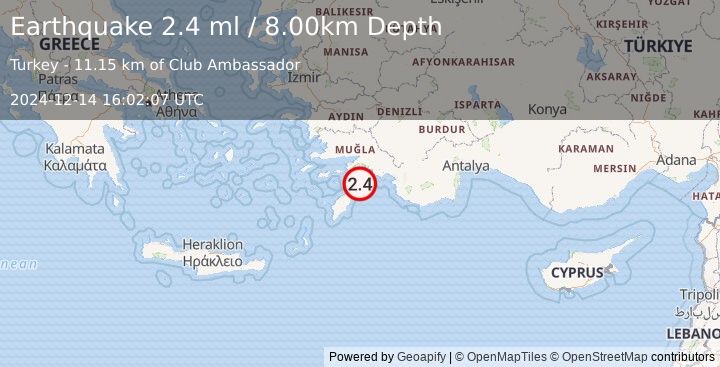 Earthquake DODECANESE IS.-TURKEY BORDER REG (2.4 ml) (2024-12-14 16:02:07 UTC)