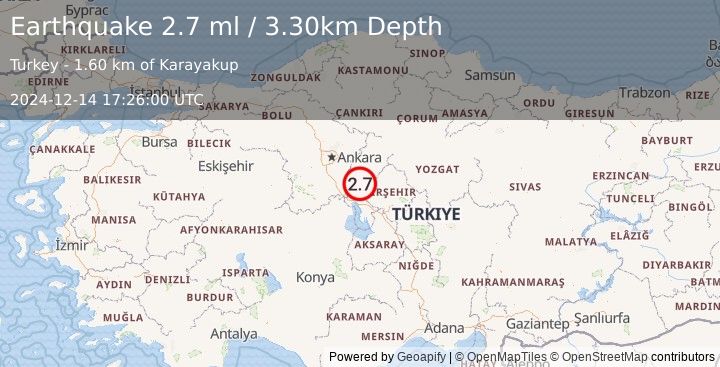 Earthquake CENTRAL TURKEY (2.7 ml) (2024-12-14 17:26:00 UTC)