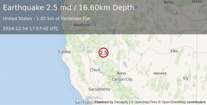 Earthquake NORTHERN CALIFORNIA (2.5 md) (2024-12-14 17:57:42 UTC)