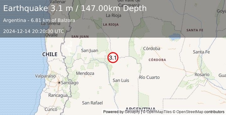 Earthquake SAN LUIS, ARGENTINA (3.1 m) (2024-12-14 20:20:30 UTC)