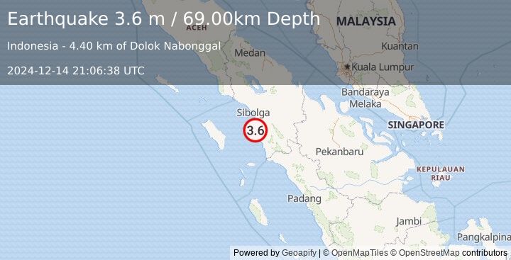 Earthquake NORTHERN SUMATRA, INDONESIA (3.6 m) (2024-12-14 21:06:38 UTC)