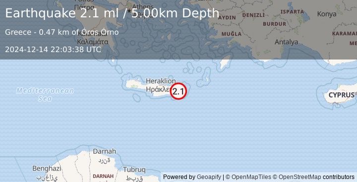 Earthquake CRETE, GREECE (2.1 ml) (2024-12-14 22:03:38 UTC)