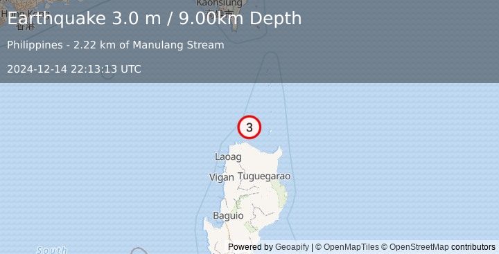 Earthquake BABUYAN ISL REGION, PHILIPPINES (3.0 m) (2024-12-14 22:13:13 UTC)