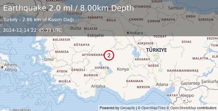 Earthquake WESTERN TURKEY (2.0 ml) (2024-12-14 22:45:39 UTC)