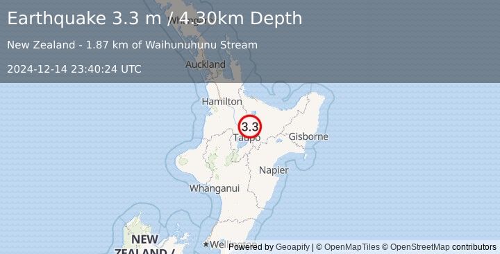 Earthquake NORTH ISLAND OF NEW ZEALAND (3.3 m) (2024-12-14 23:40:24 UTC)