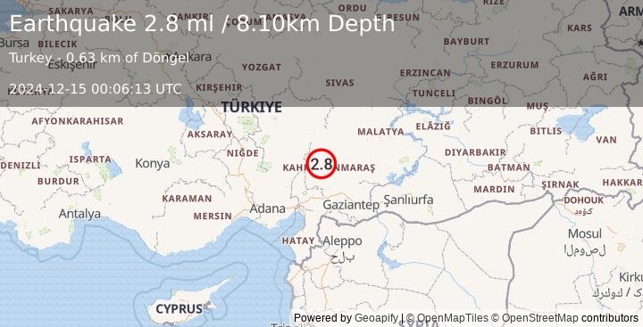 Earthquake CENTRAL TURKEY (2.8 ml) (2024-12-15 00:06:13 UTC)