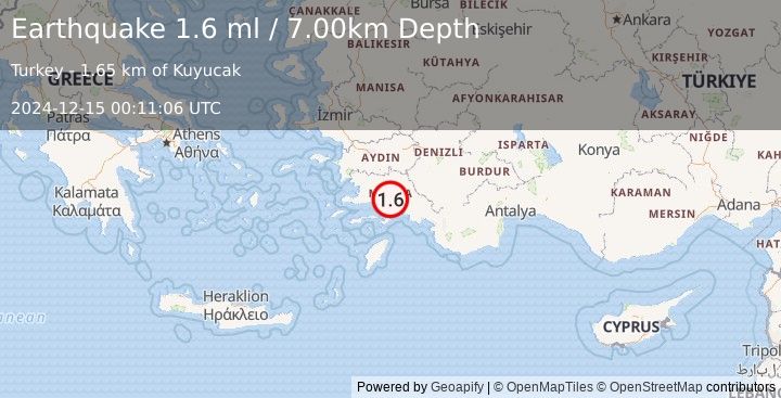 Earthquake WESTERN TURKEY (1.6 ml) (2024-12-15 00:11:06 UTC)