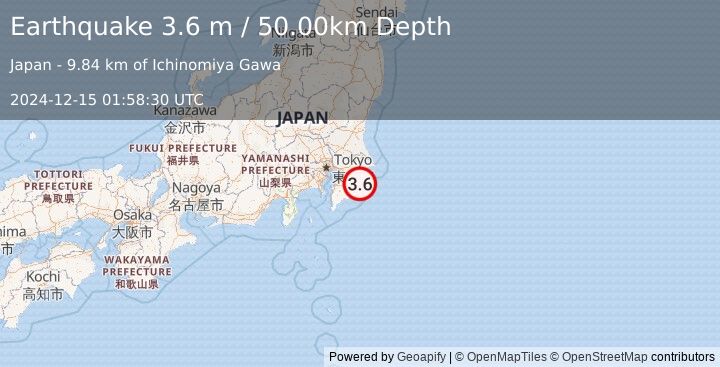 Earthquake NEAR EAST COAST OF HONSHU, JAPAN (3.6 m) (2024-12-15 01:58:30 UTC)