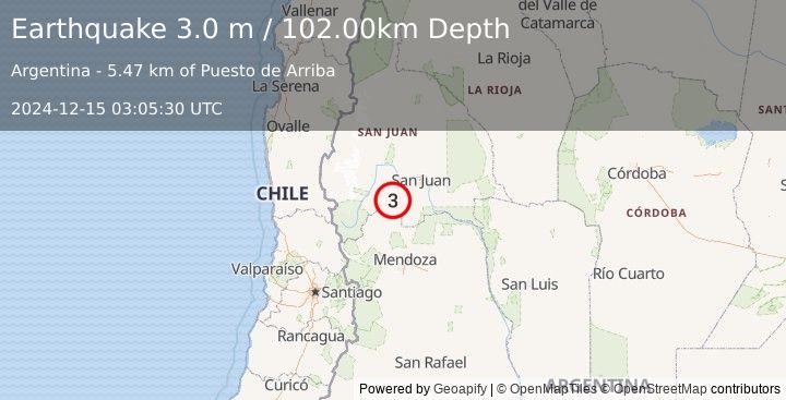 Earthquake SAN JUAN, ARGENTINA (3.0 m) (2024-12-15 03:05:30 UTC)