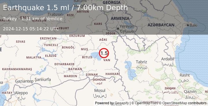 Earthquake EASTERN TURKEY (1.5 ml) (2024-12-15 05:14:22 UTC)