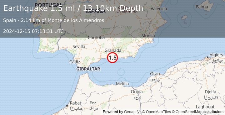 Earthquake STRAIT OF GIBRALTAR (1.5 ml) (2024-12-15 07:13:31 UTC)