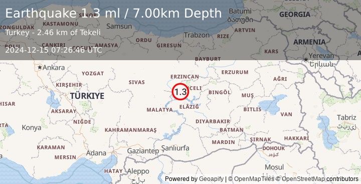 Earthquake EASTERN TURKEY (1.3 ml) (2024-12-15 07:26:46 UTC)