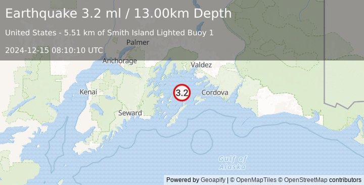 Earthquake SOUTHERN ALASKA (3.2 ml) (2024-12-15 08:10:10 UTC)