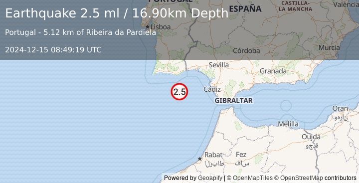 Earthquake STRAIT OF GIBRALTAR (2.5 ml) (2024-12-15 08:49:19 UTC)