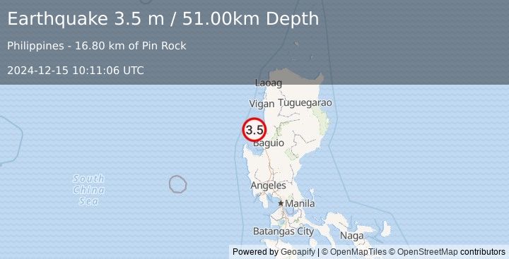 Earthquake LUZON, PHILIPPINES (3.5 m) (2024-12-15 10:11:06 UTC)