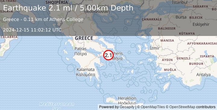 Earthquake GREECE (2.1 ml) (2024-12-15 11:02:12 UTC)